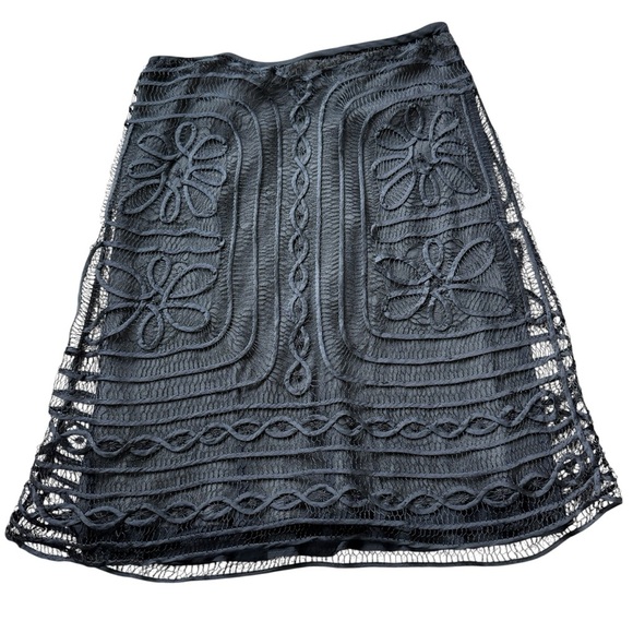 Max Studio Women's Black 100% Silk Lace A-Line Skirt Size M Party Date Cocktail - Picture 3 of 7